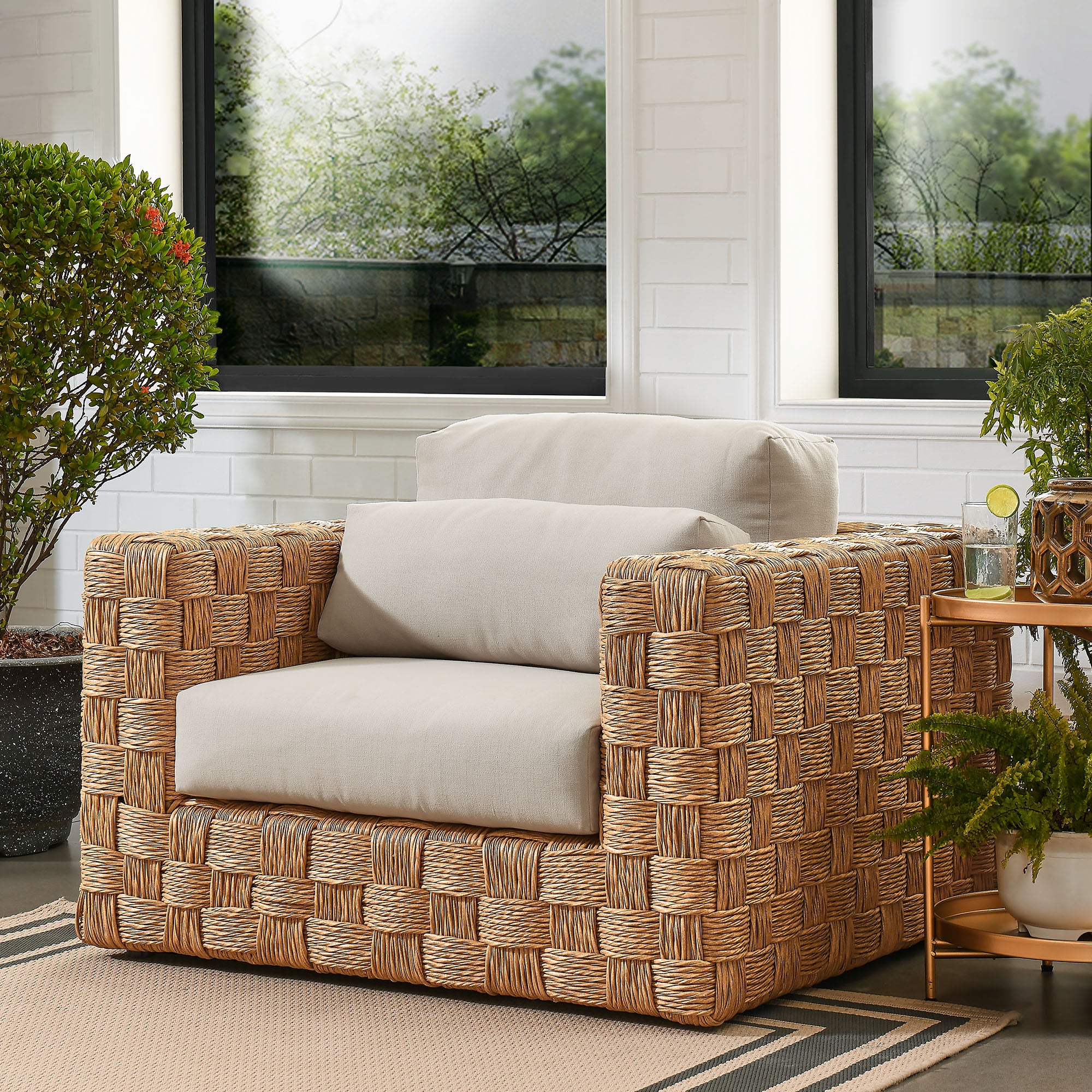 Thames Outdoor Patio Wicker Outdoor Patio Rattan Armchair - Natural Light Gray