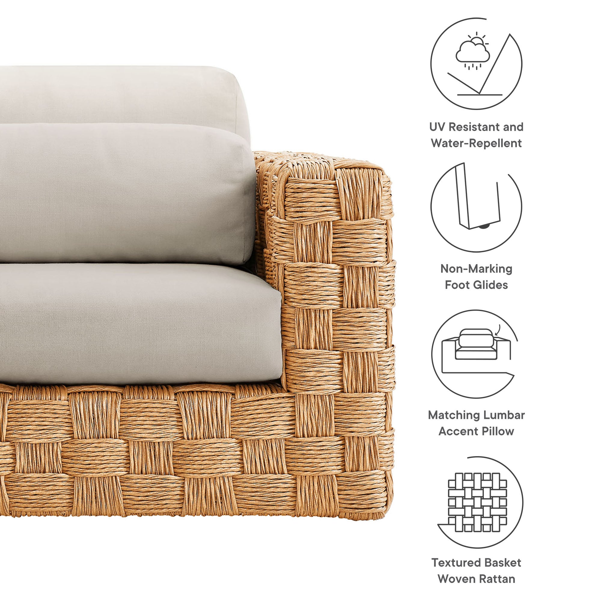 Thames Outdoor Patio Wicker Outdoor Patio Rattan Armchair - Natural Light Gray