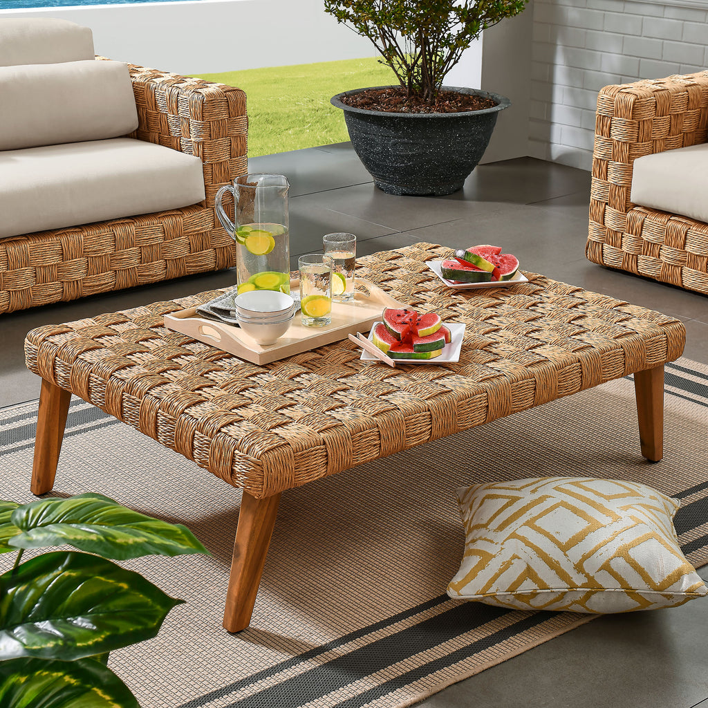Thames Outdoor Patio Wicker Outdoor Patio Rattan Coffee Table - Natural