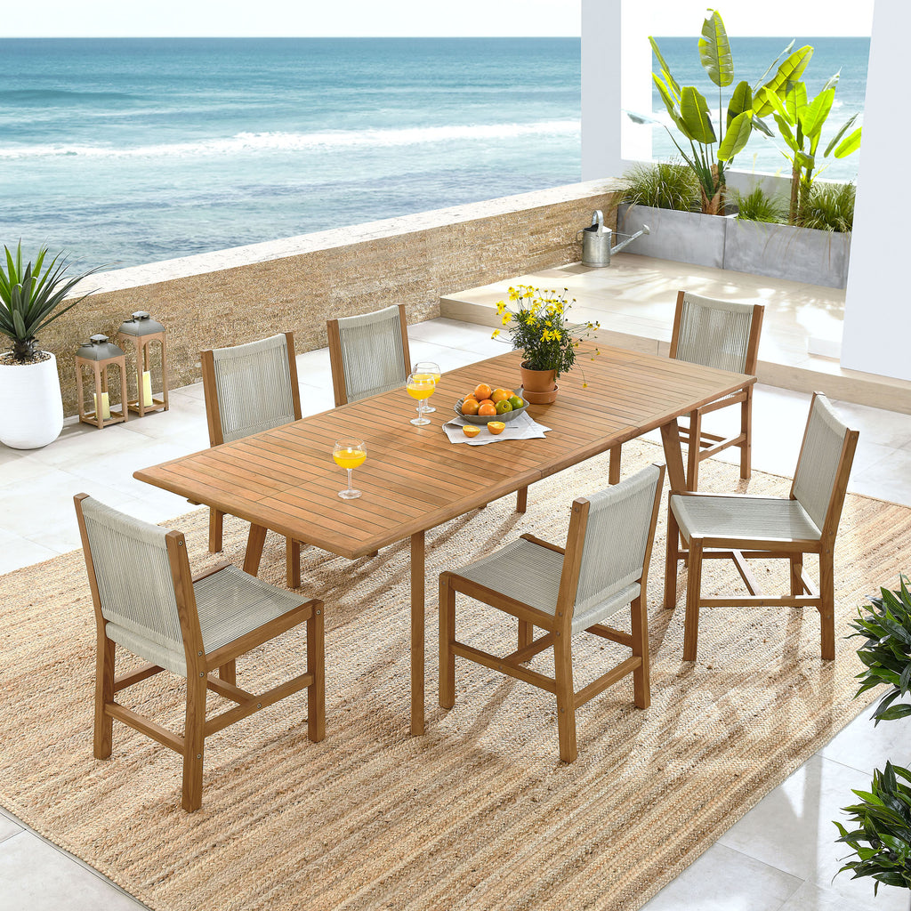 Vienna 7-Piece Outdoor Patio Teak and Rope Dining Set with Armless Chairs - Natural Natural