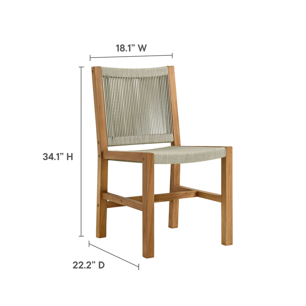 Vienna 7-Piece Outdoor Patio Teak and Rope Dining Set with Armless Chairs - Natural Natural