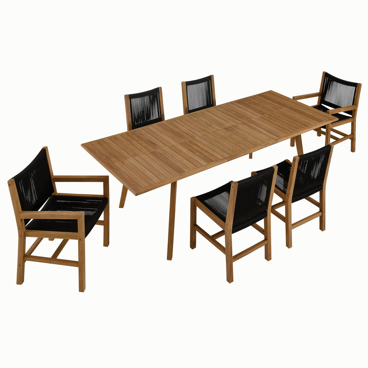 Vienna 7-Piece Outdoor Patio Teak and Rope Dining Set - Natural Black