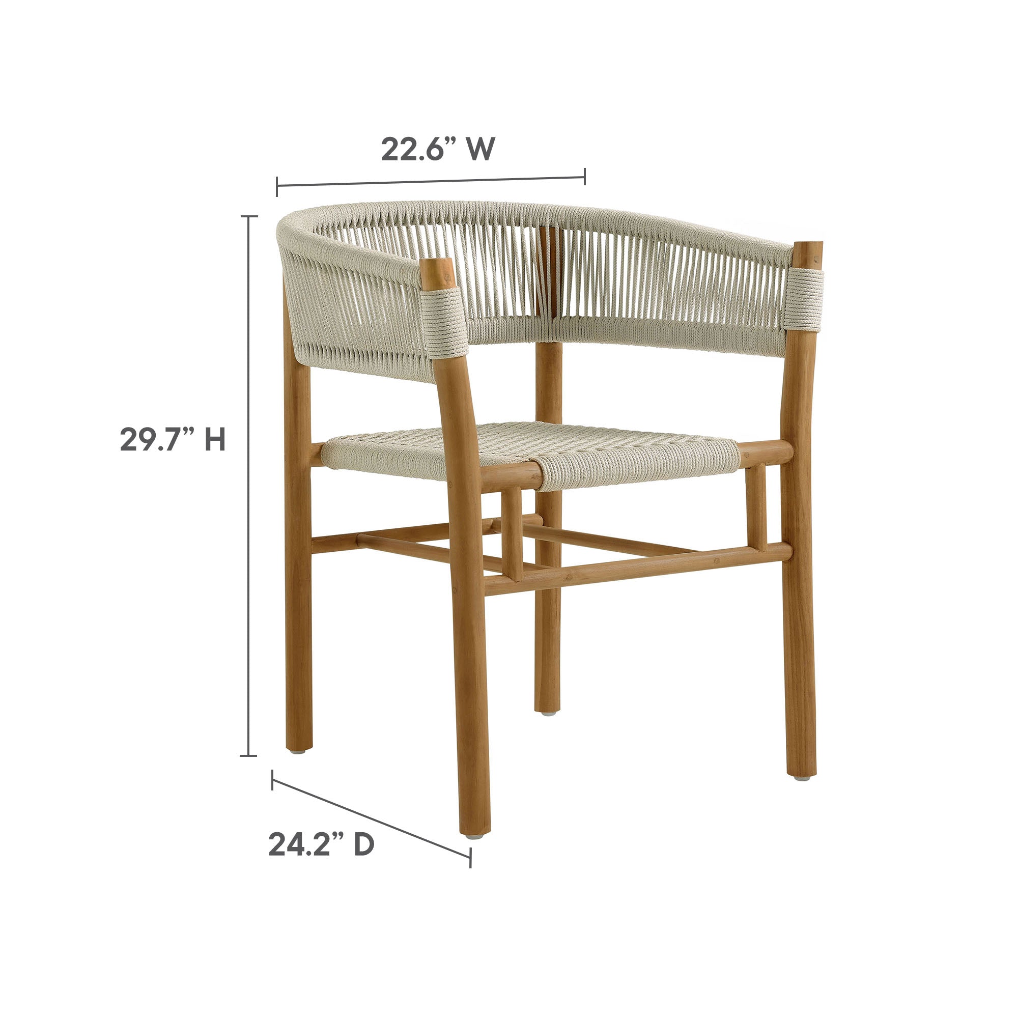 Vienna 7-Piece Outdoor Patio Teak and Rope Dining Set with Curved-Back Armchairs - Natural Natural