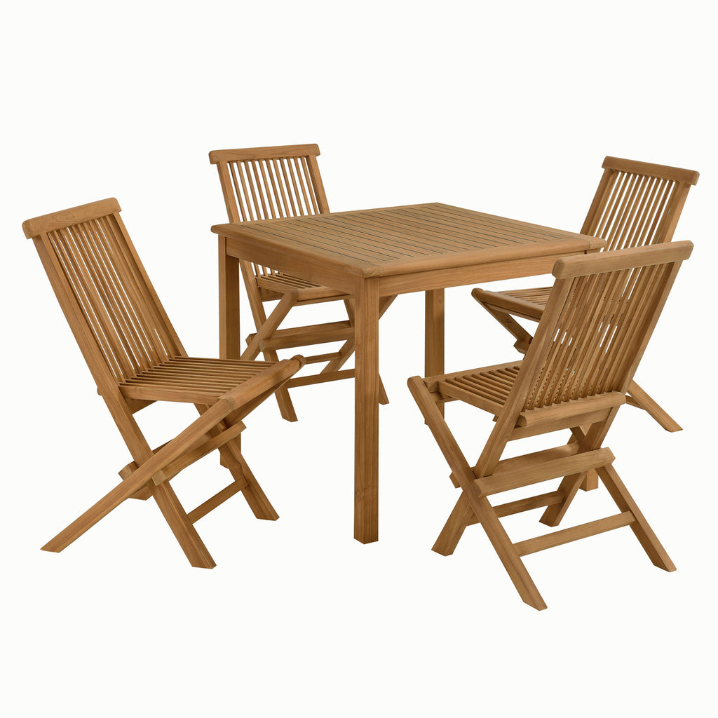 Vienna 5-Piece Outdoor Patio Teak Wood Dining Set with Folding Chairs - Natural Natural