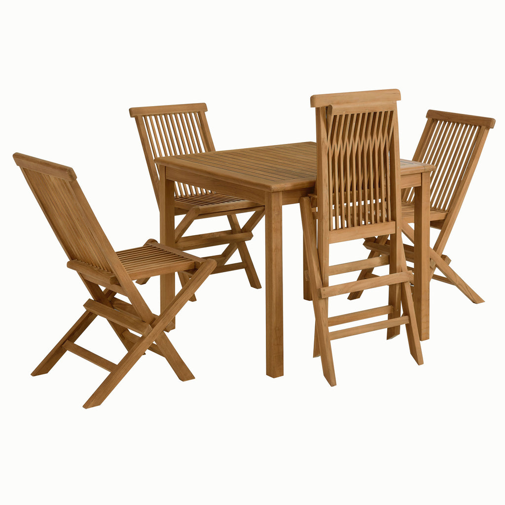 Vienna 5-Piece Outdoor Patio Teak Wood Dining Set with Folding Chairs - Natural Natural