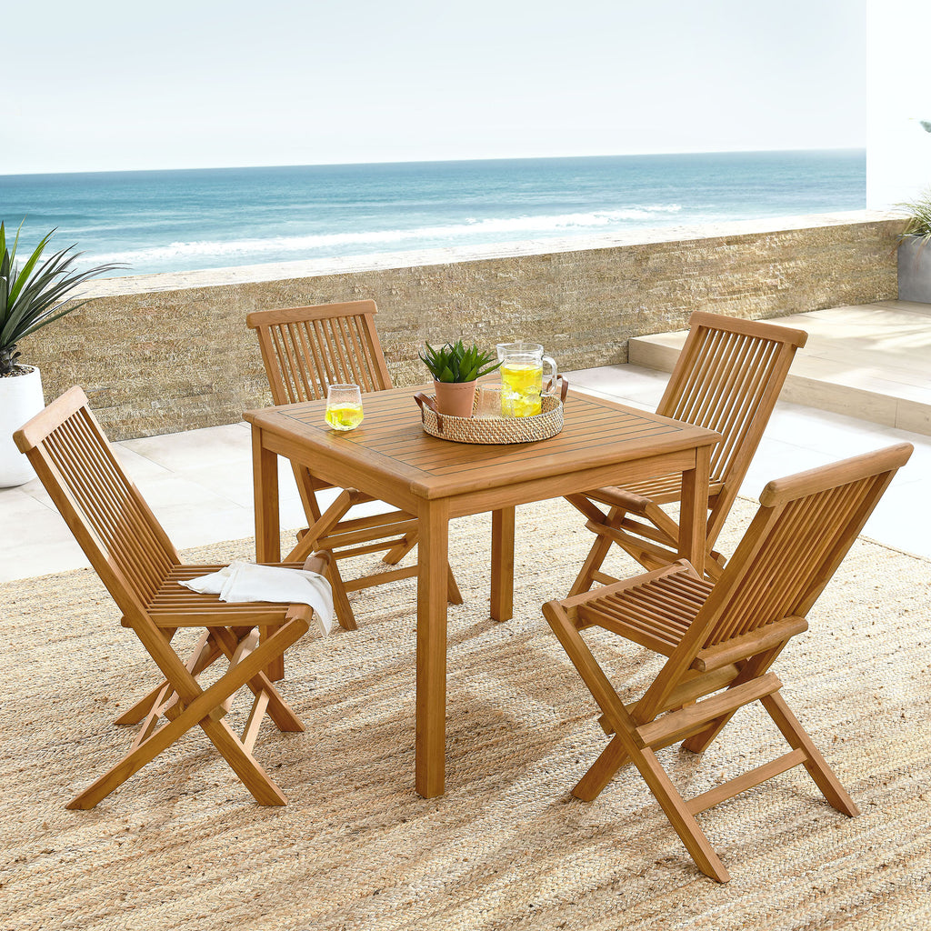 Vienna 5-Piece Outdoor Patio Teak Wood Dining Set with Folding Chairs - Natural Natural