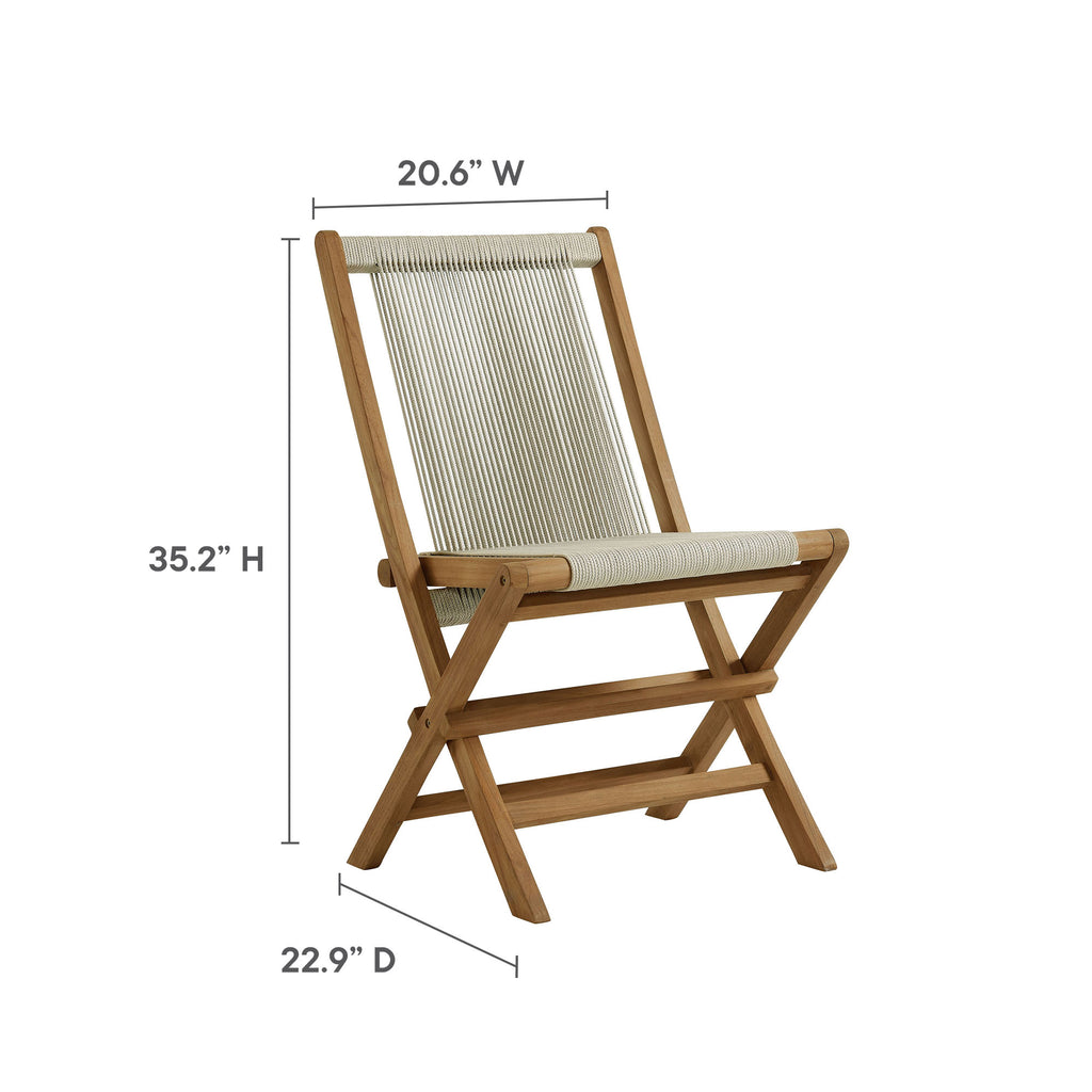Vienna 5-Piece Outdoor Patio Teak Wood Dining Set with Rope Folding Chairs - Natural Natural