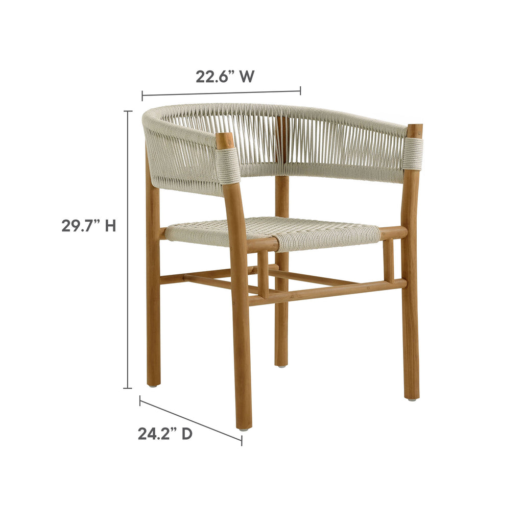 Vienna 5-Piece Outdoor Patio Teak and Rope Dining Set with Curved-Back Armchairs - Natural Natural