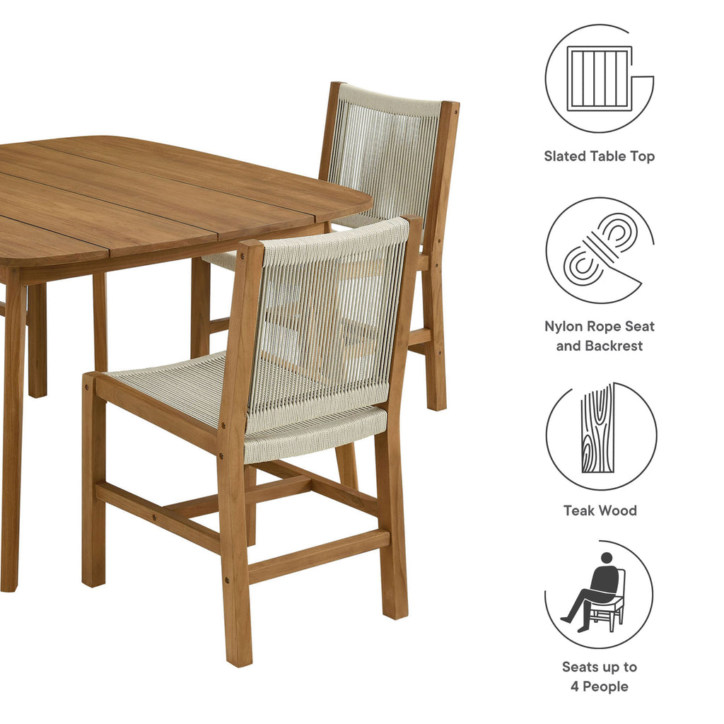 Vienna 5-Piece Outdoor Patio Teak and Rope Dining Set with Armless Chairs - Natural Natural