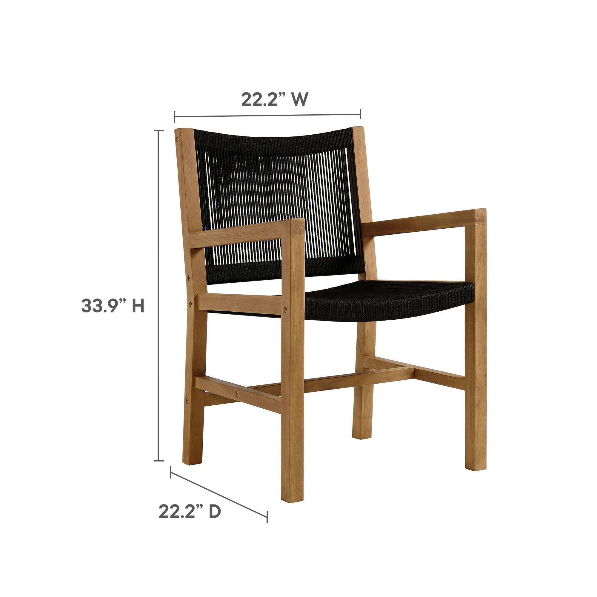 Vienna 3-Piece Outdoor Patio Teak and Rope Armchairs with Folding Side Table - Natural Black