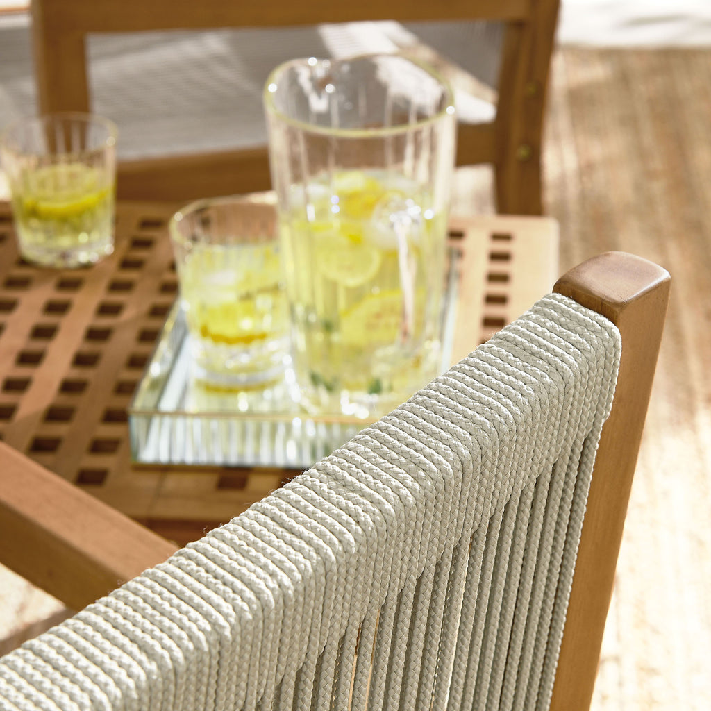 Vienna 3-Piece Outdoor Patio Teak and Rope Armchairs with Folding Side Table - Natural Natural