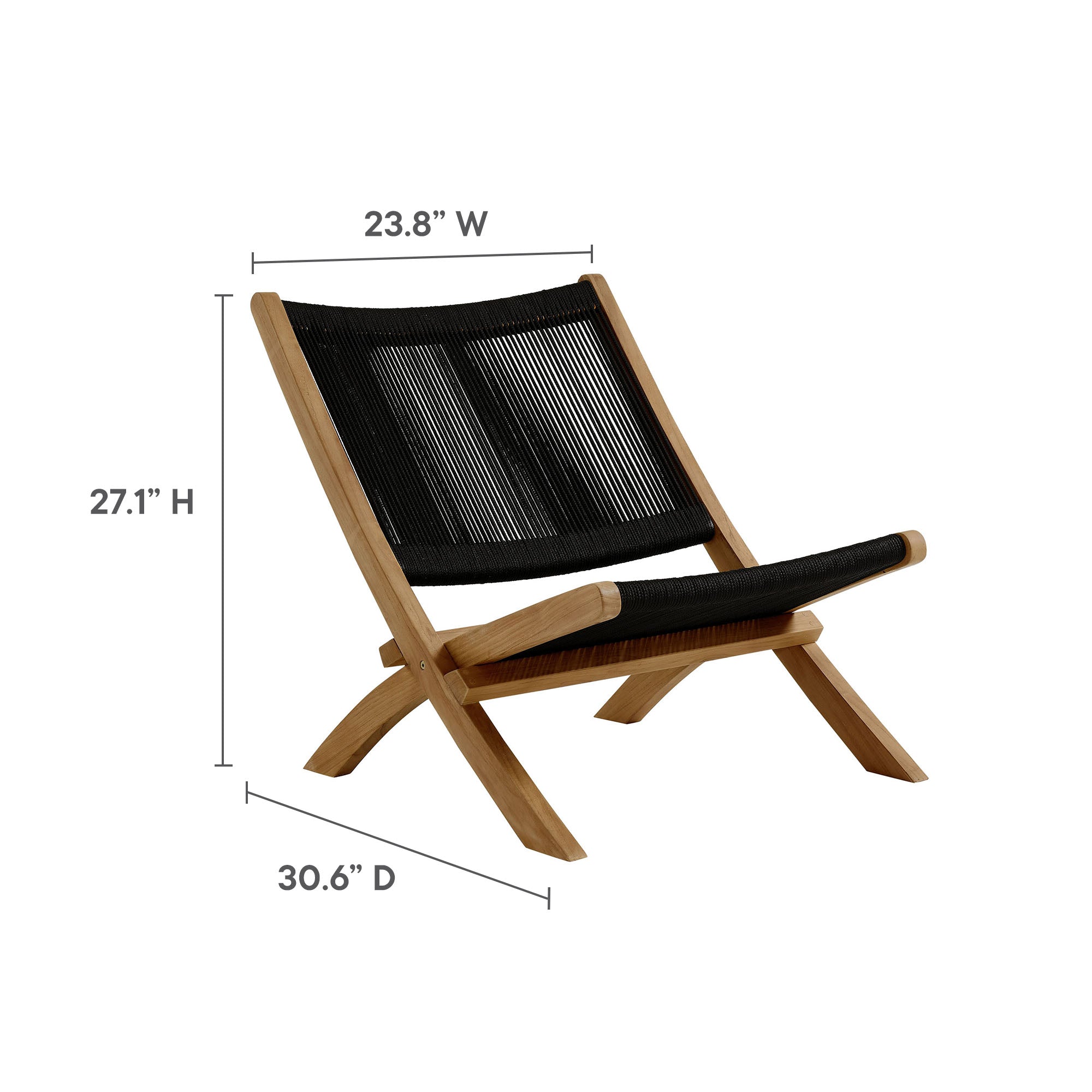 Vienna 3-Piece Outdoor Patio Teak and Rope Folding Lounge Chairs and Side Table - Natural Black