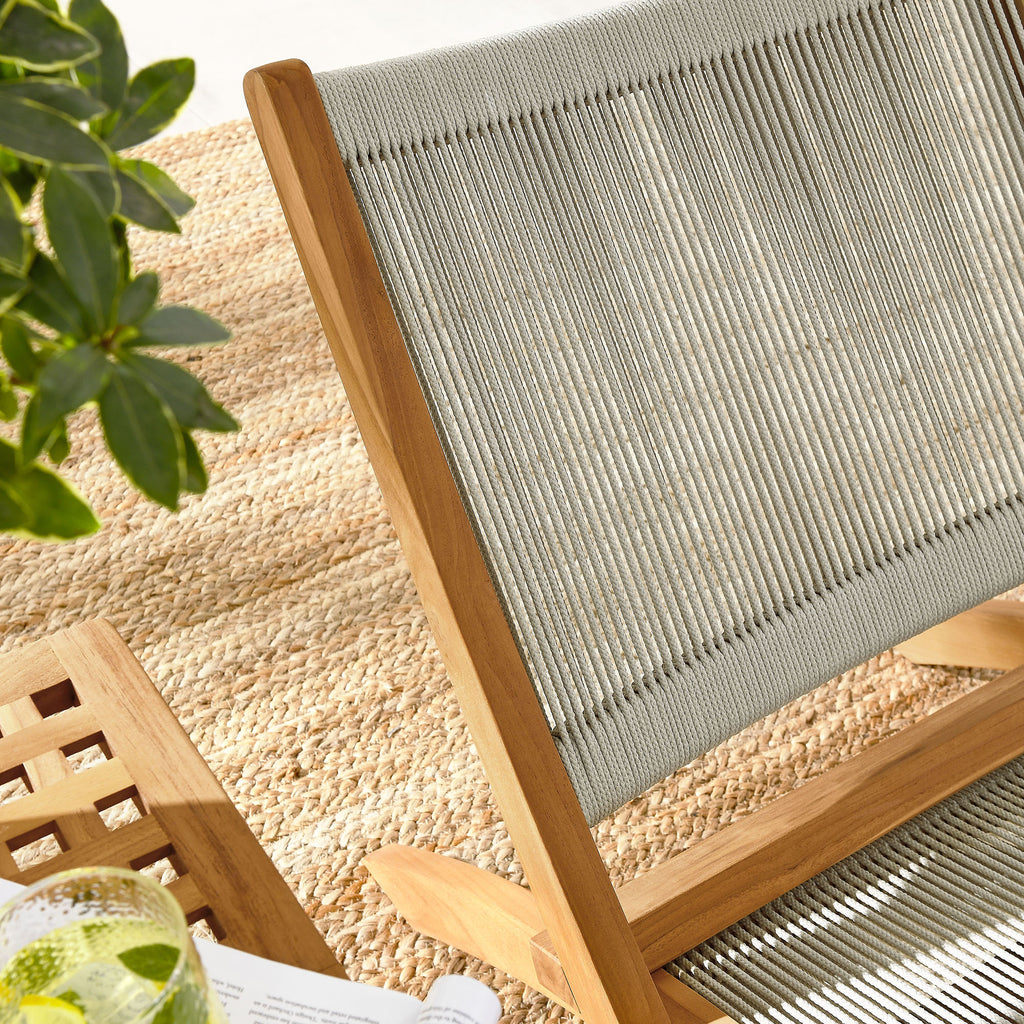 Vienna 3-Piece Outdoor Patio Teak and Rope Folding Lounge Chairs and Side Table - Natural Natural