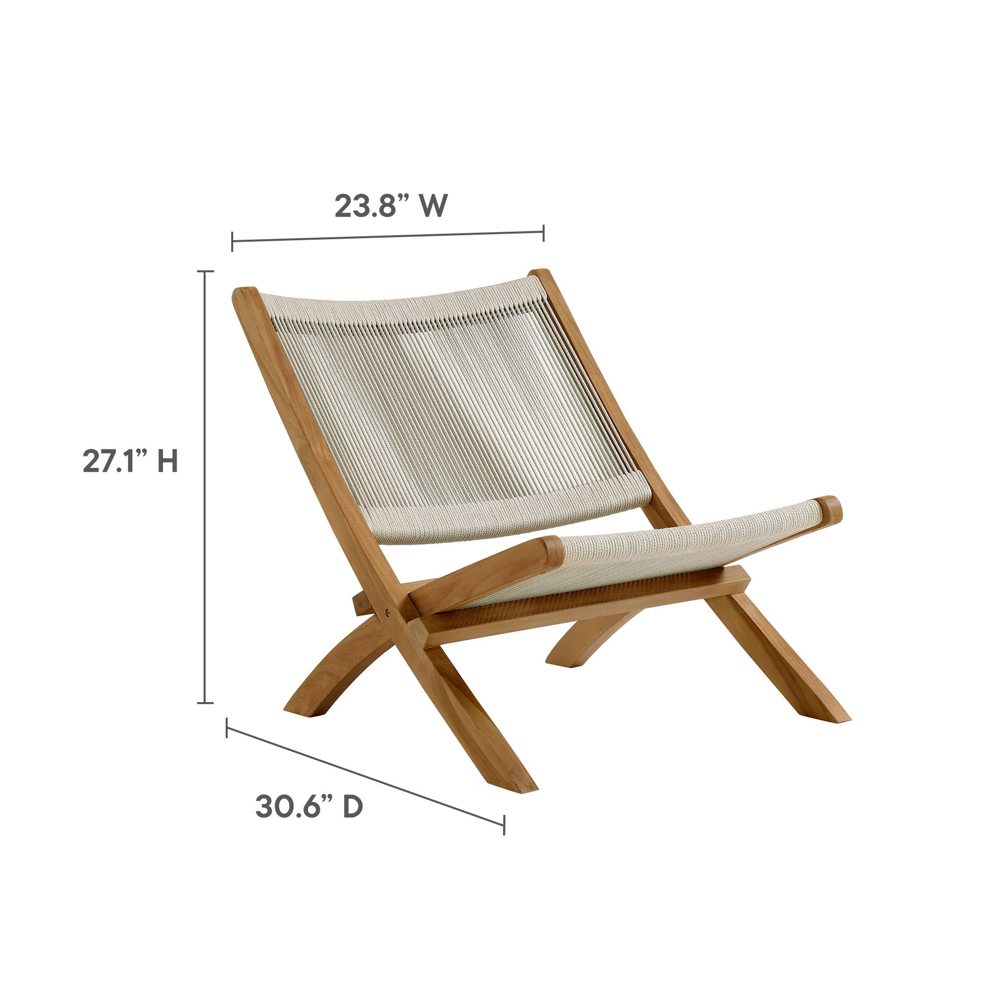 Vienna 2-Piece Outdoor Patio Teak and Rope Folding Accent Lounge Chair and Ottoman Set - Natural Natural
