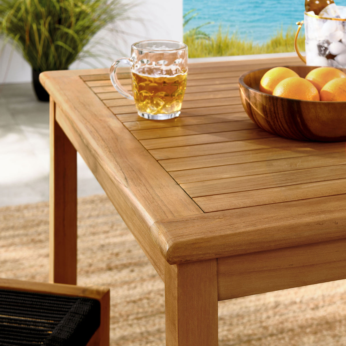 Vienna 3-Piece Outdoor Patio Teak and Rope Dining Set with Armless Chiars - Natural Black