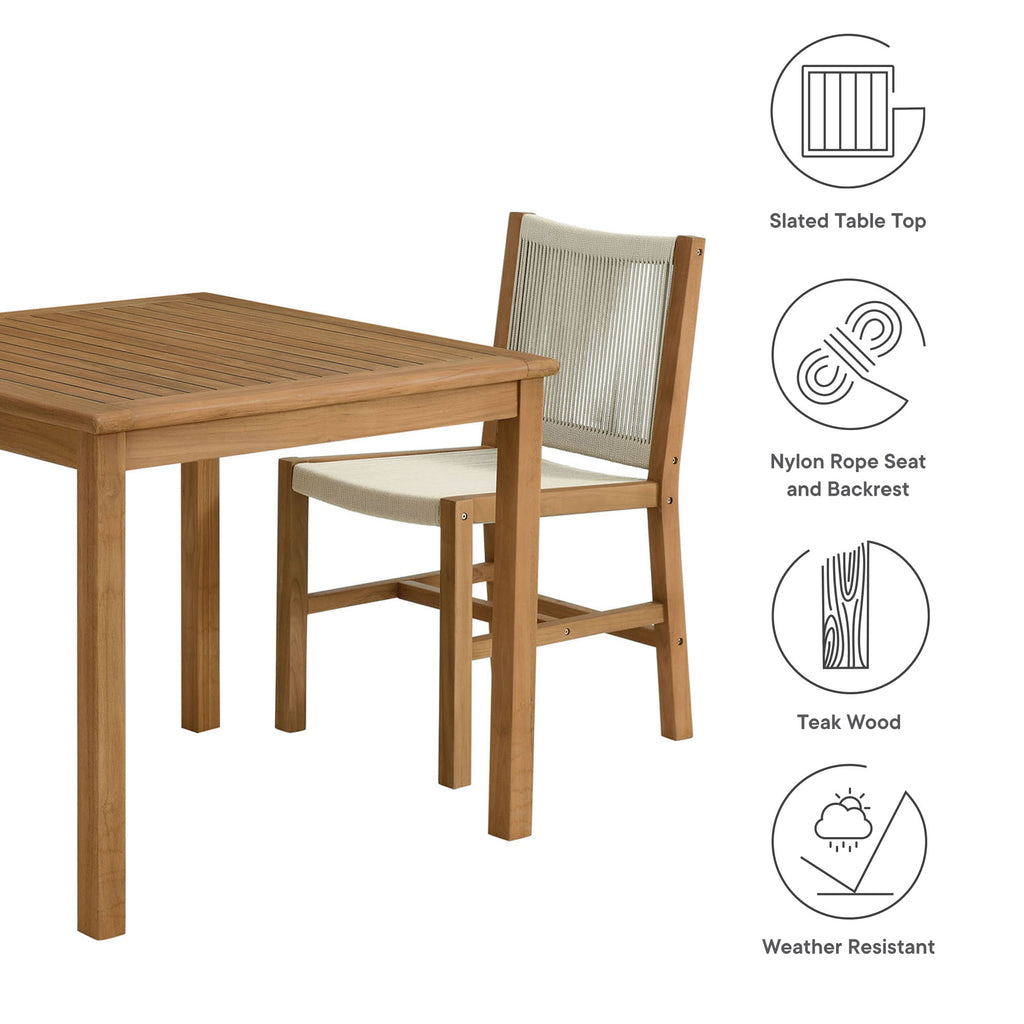 Vienna 3-Piece Outdoor Patio Teak and Rope Dining Set with Armless Chiars - Natural Natural