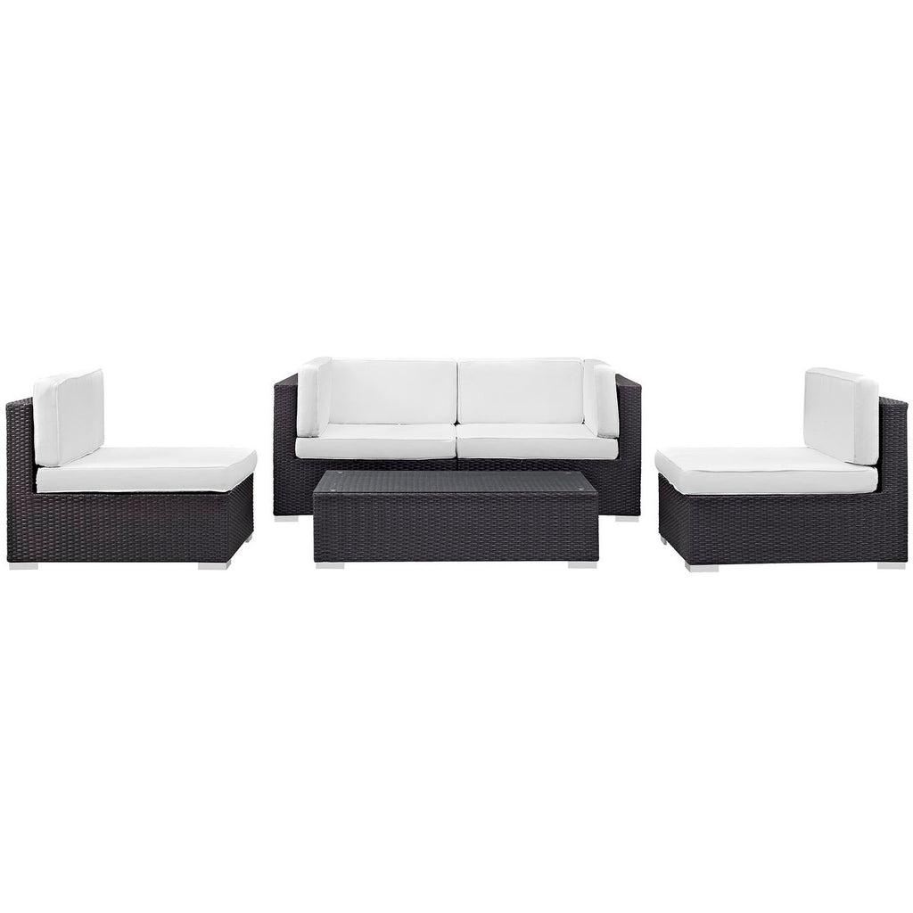 Camfora 5 Piece Outdoor Patio Sectional Set - Espresso White