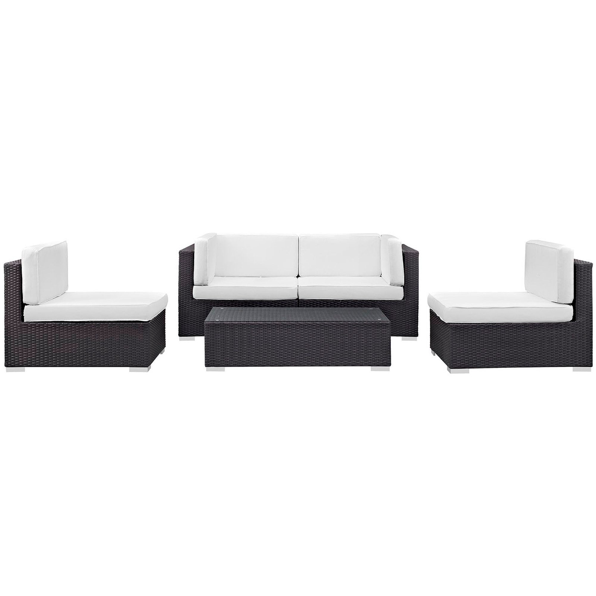 Camfora 5 Piece Outdoor Patio Sectional Set - Espresso White