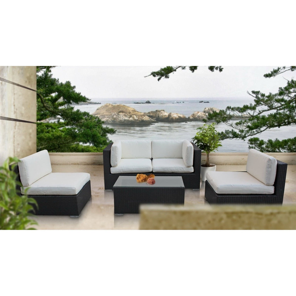 Camfora 5 Piece Outdoor Patio Sectional Set - Espresso White