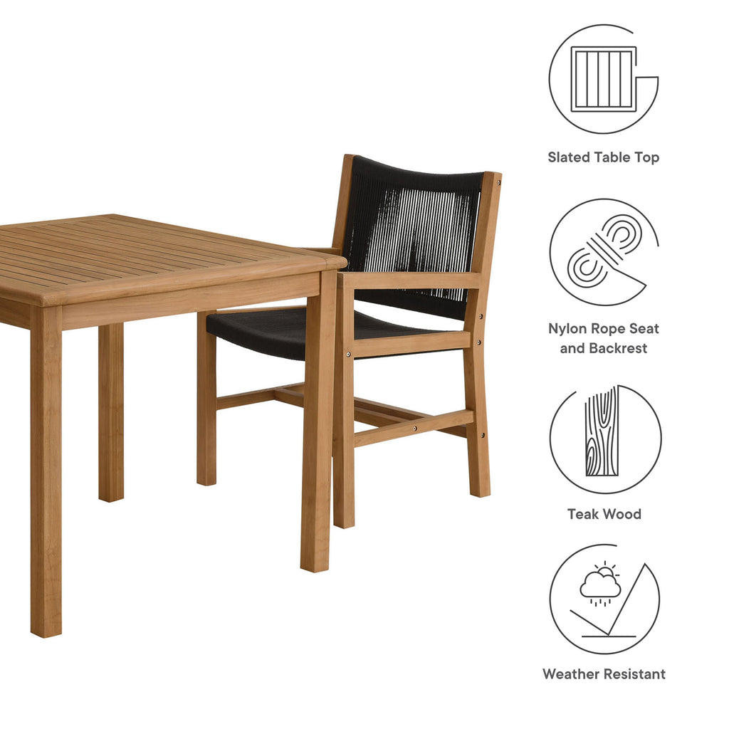 Vienna 3-Piece Outdoor Patio Teak and Rope Dining Set with Armchairs - Natural Black