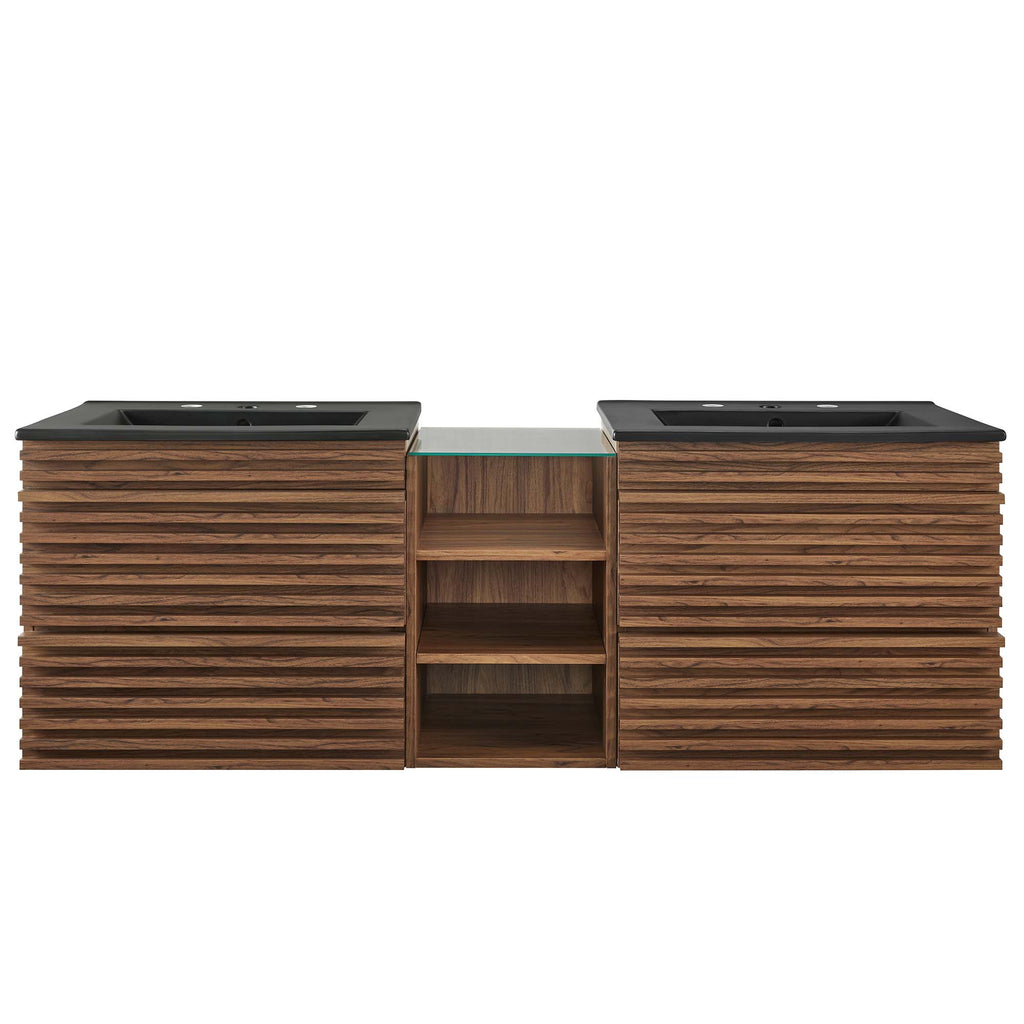 Render 62" Wall-Mount Double Sink Bathroom Vanity - Walnut Black