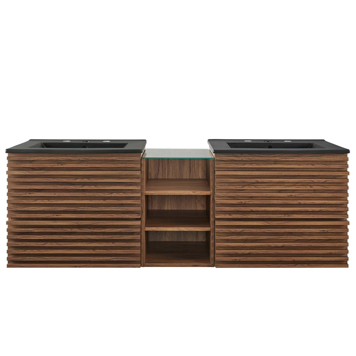 Render 62" Wall-Mount Double Sink Bathroom Vanity - Walnut Black