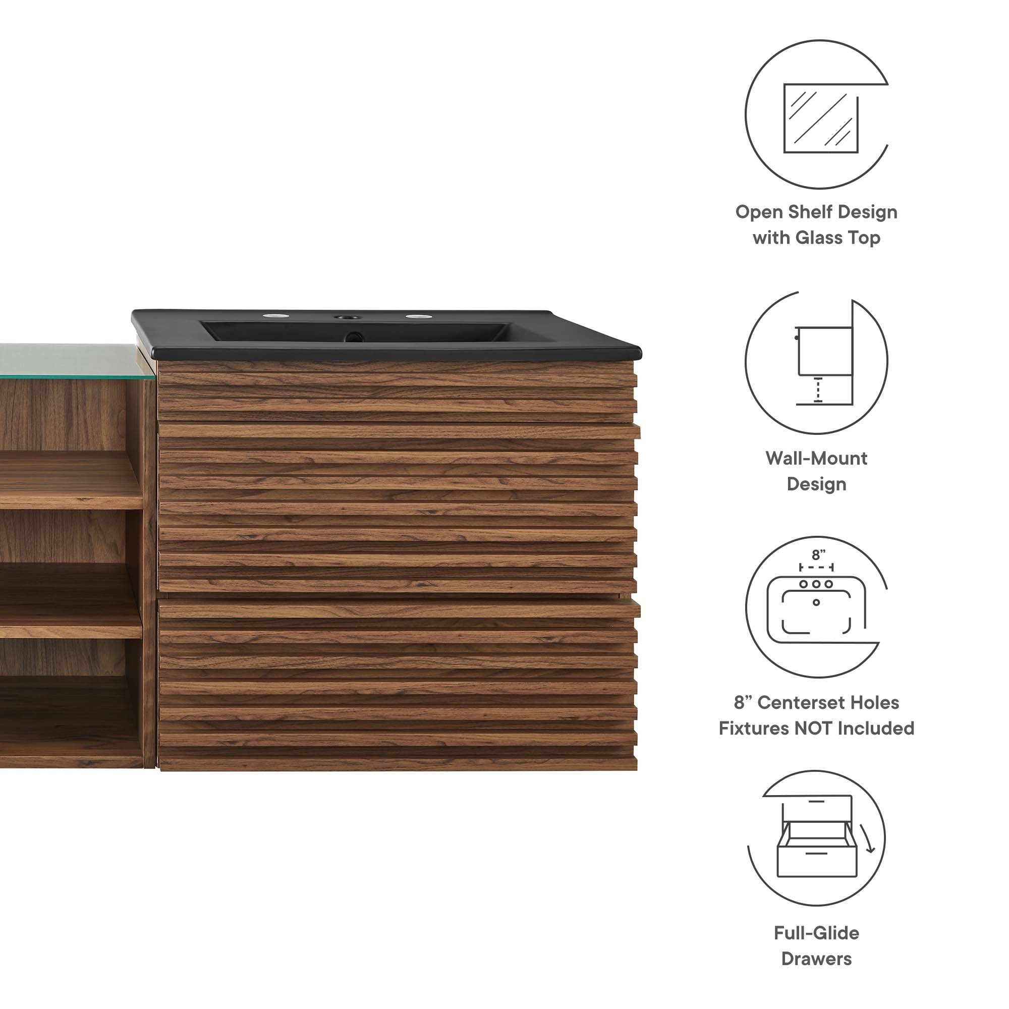 Render 62" Wall-Mount Double Sink Bathroom Vanity - Walnut Black