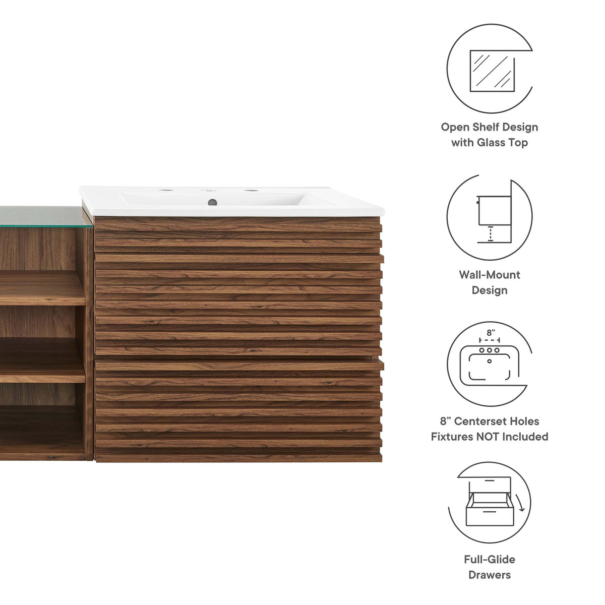Render 62" Wall-Mount Double Sink Bathroom Vanity - Walnut White