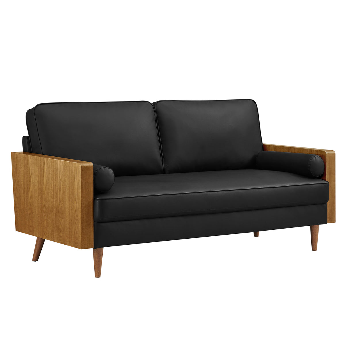 Kellan Vegan Leather Sofa - Walnut Black
