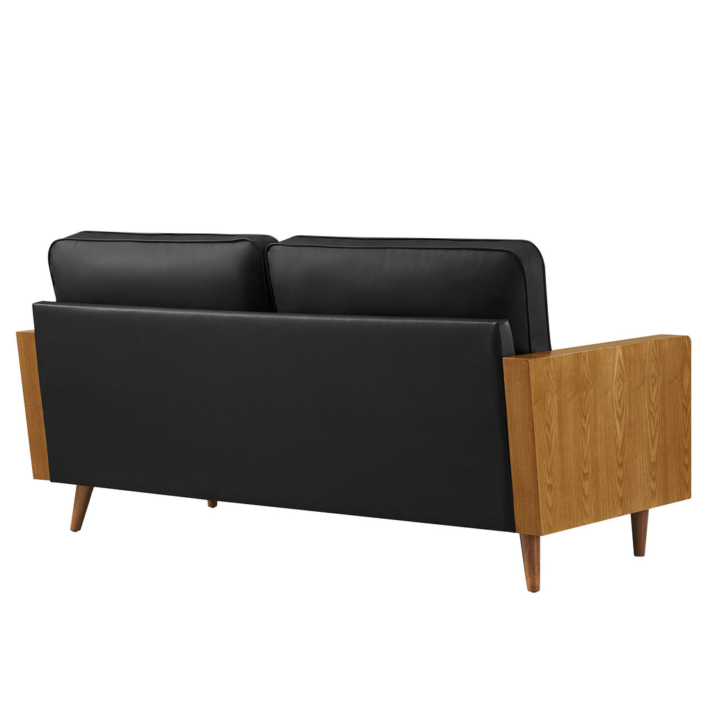 Kellan Vegan Leather Sofa - Walnut Black