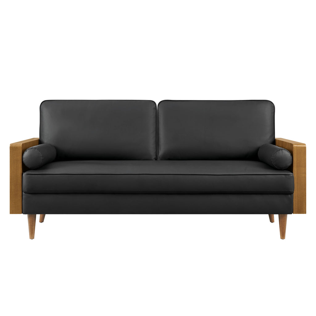 Kellan Vegan Leather Sofa - Walnut Black
