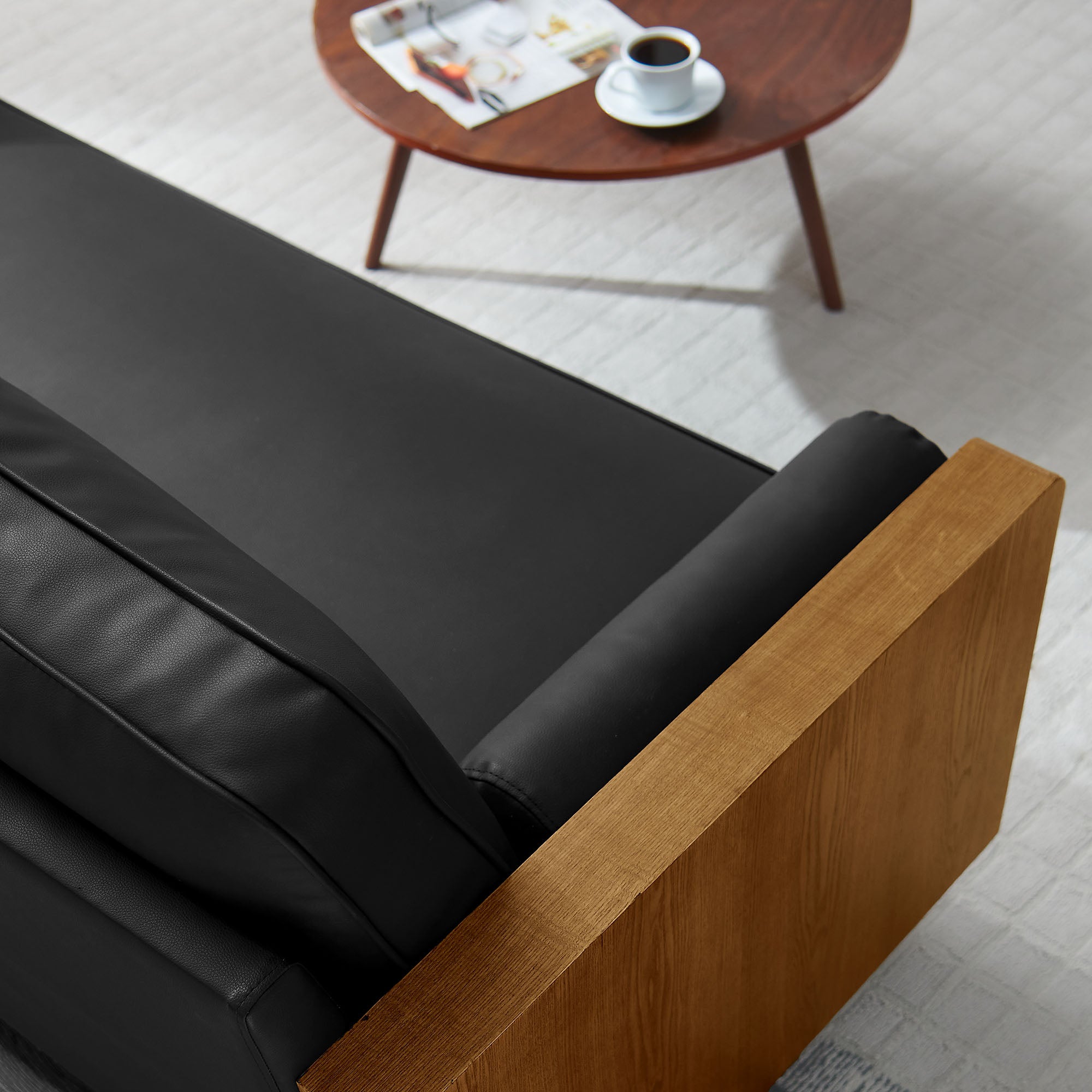 Kellan Vegan Leather Sofa - Walnut Black