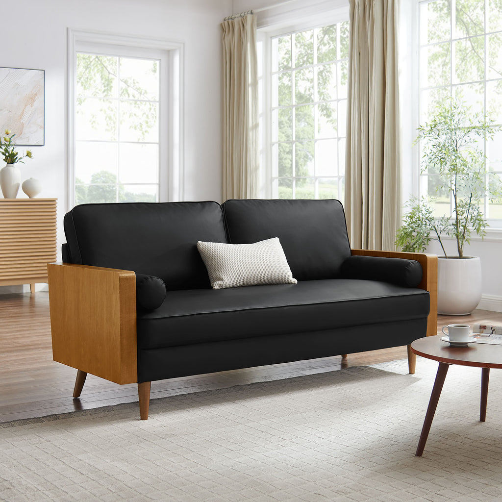 Kellan Vegan Leather Sofa - Walnut Black