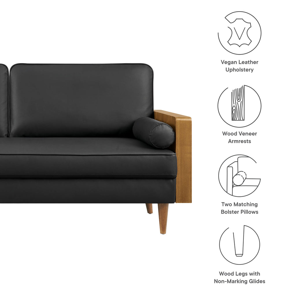 Kellan Vegan Leather Sofa - Walnut Black