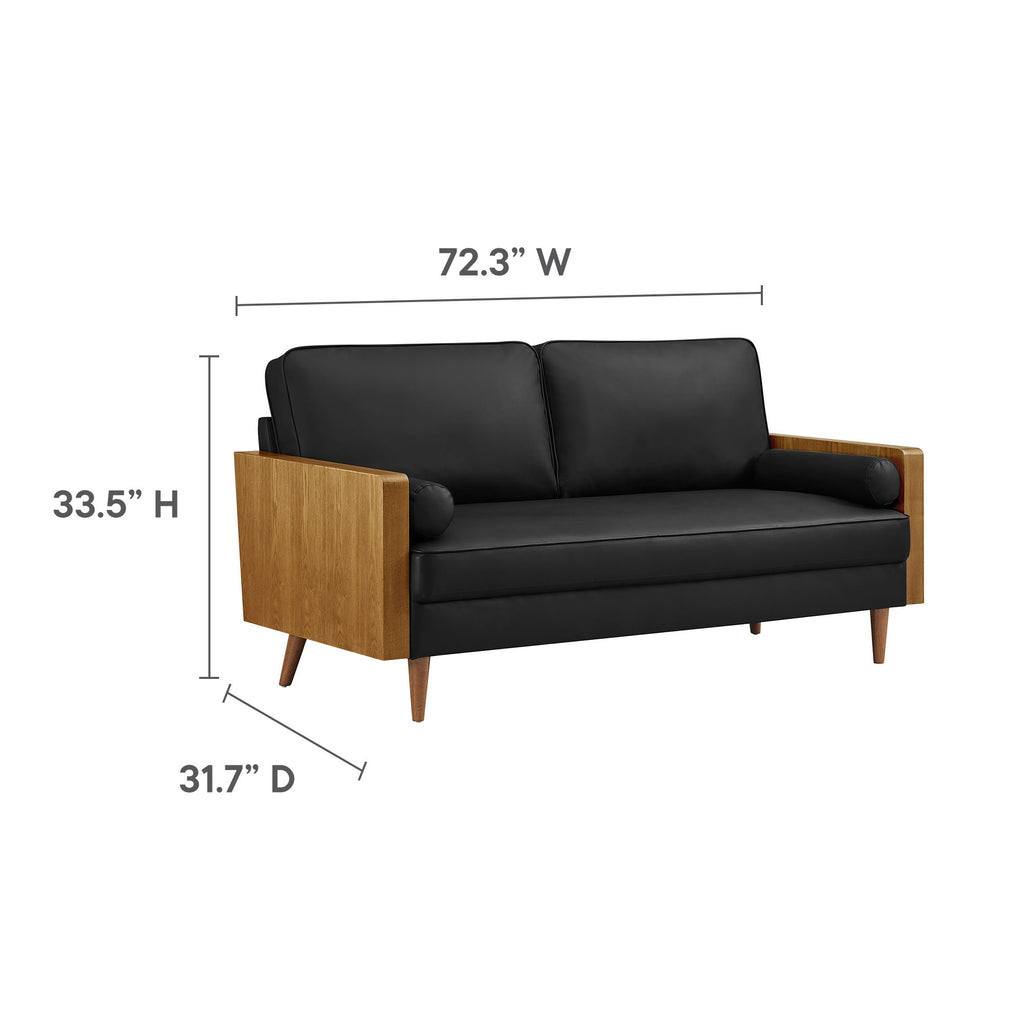 Kellan Vegan Leather Sofa - Walnut Black