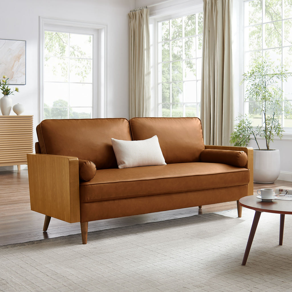 Kellan Vegan Leather Sofa - Walnut Tan