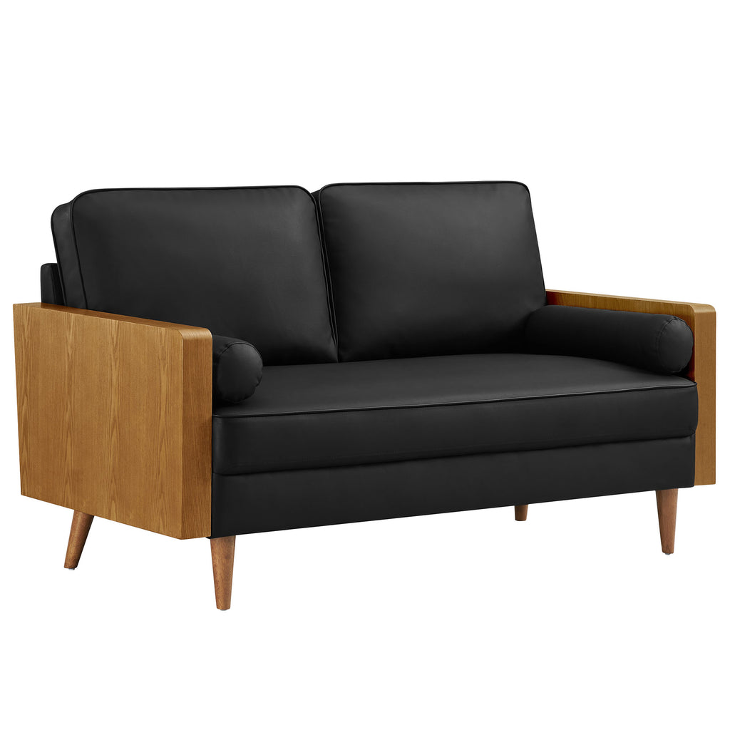 Kellan Vegan Leather Loveseat - Walnut Black