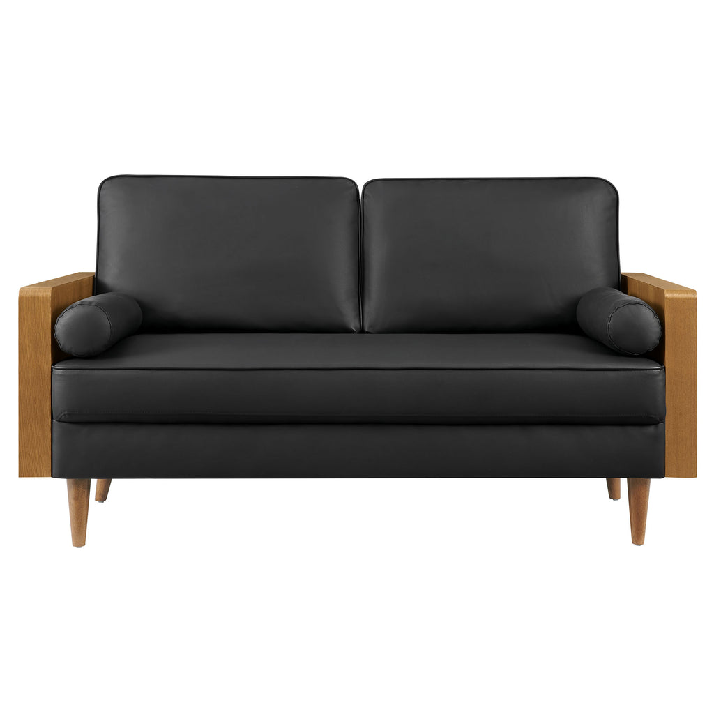 Kellan Vegan Leather Loveseat - Walnut Black