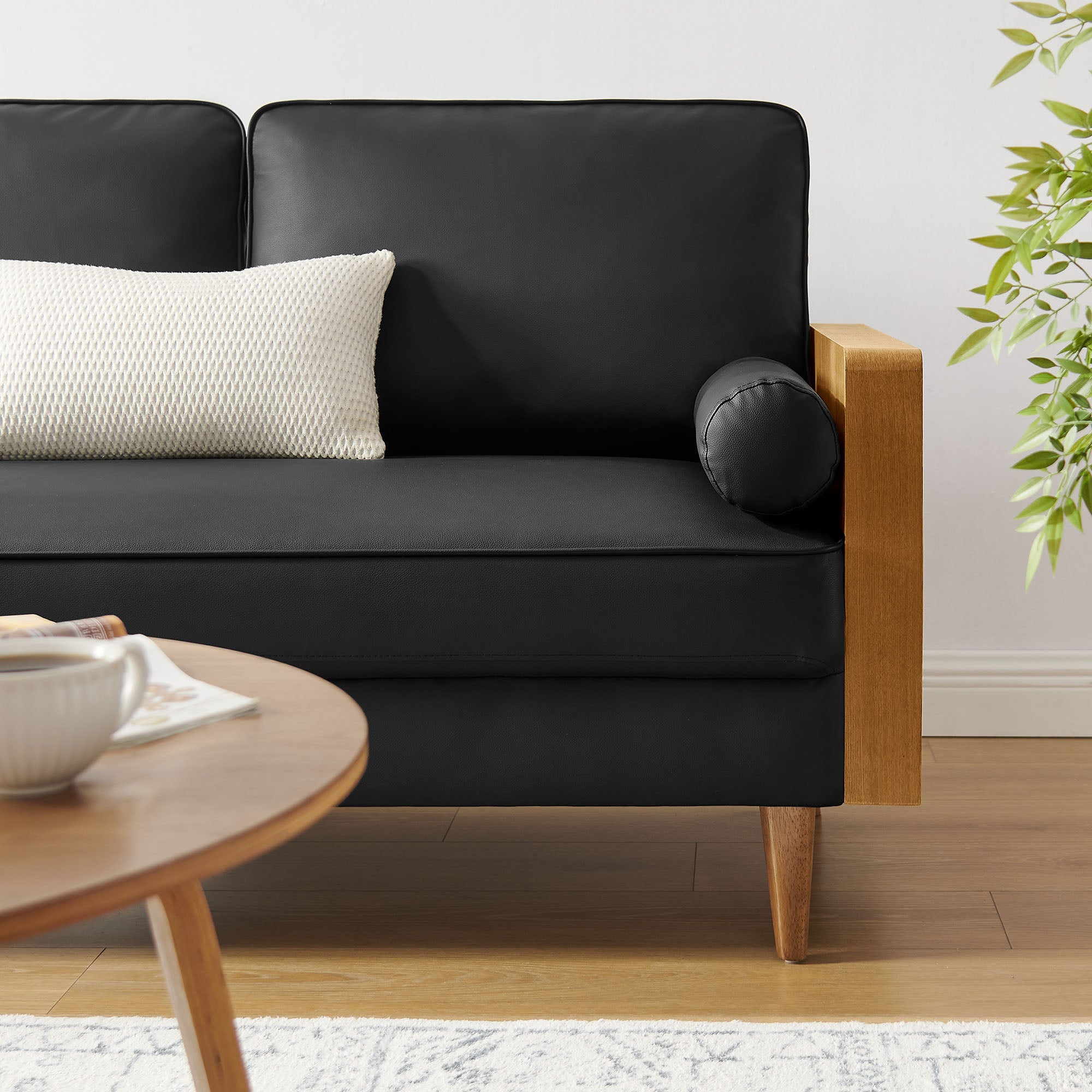 Kellan Vegan Leather Loveseat - Walnut Black