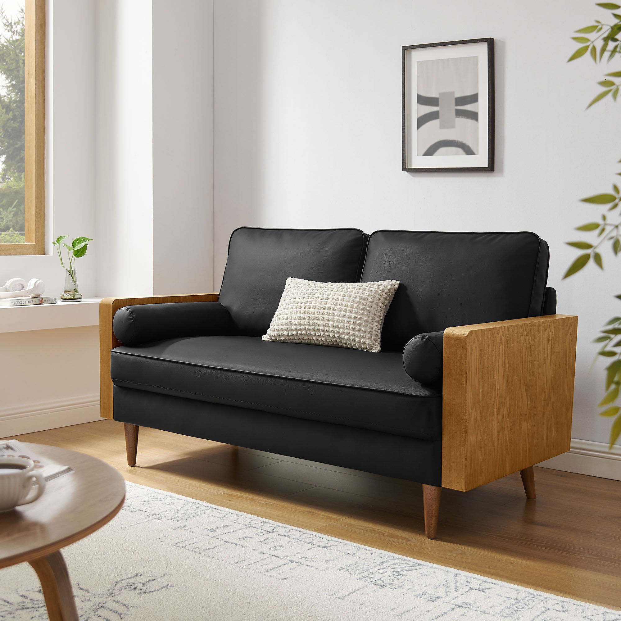 Kellan Vegan Leather Loveseat - Walnut Black