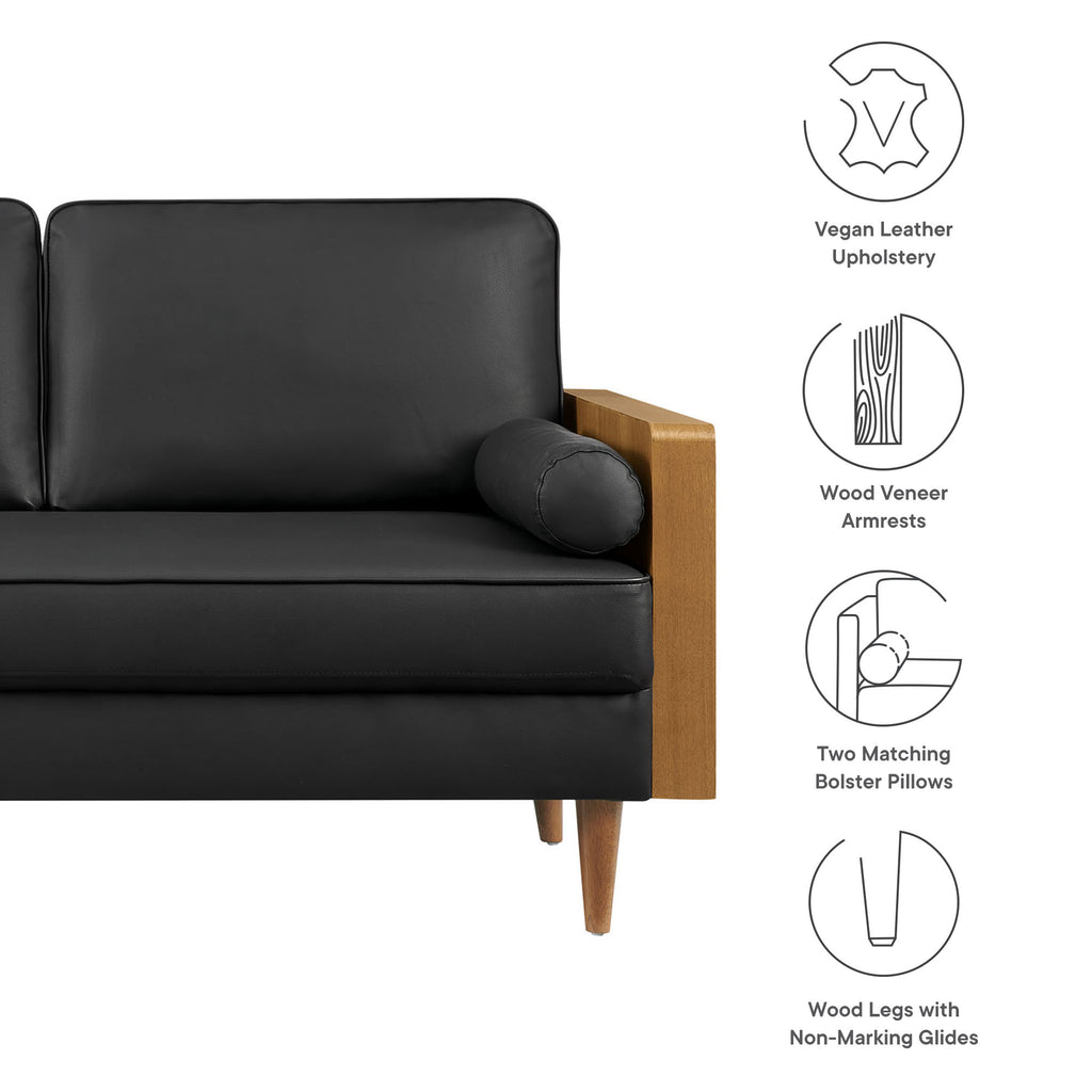 Kellan Vegan Leather Loveseat - Walnut Black