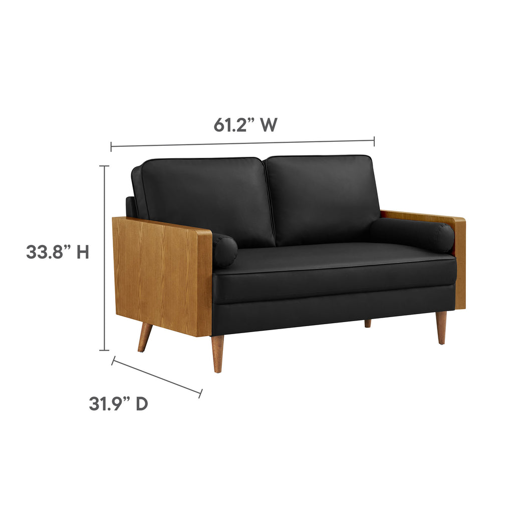 Kellan Vegan Leather Loveseat - Walnut Black