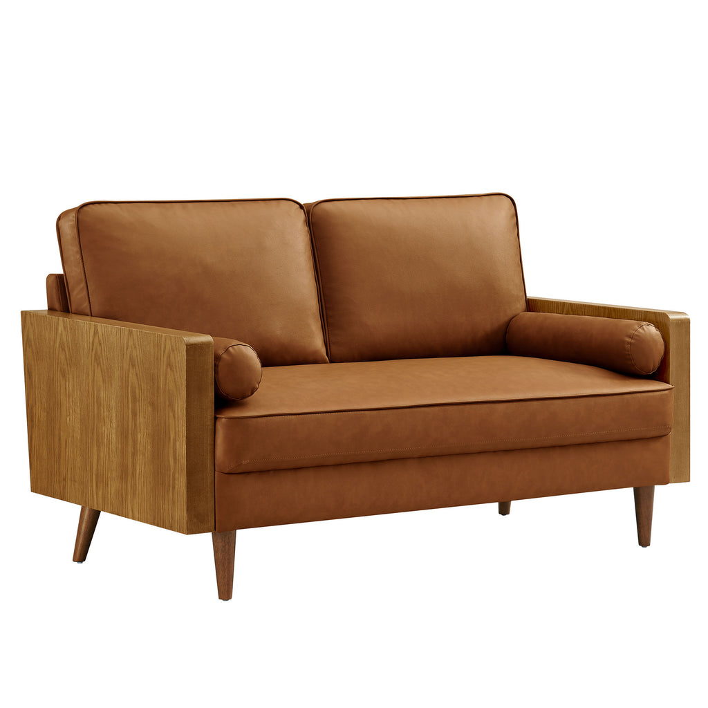 Kellan Vegan Leather Loveseat - Walnut Tan