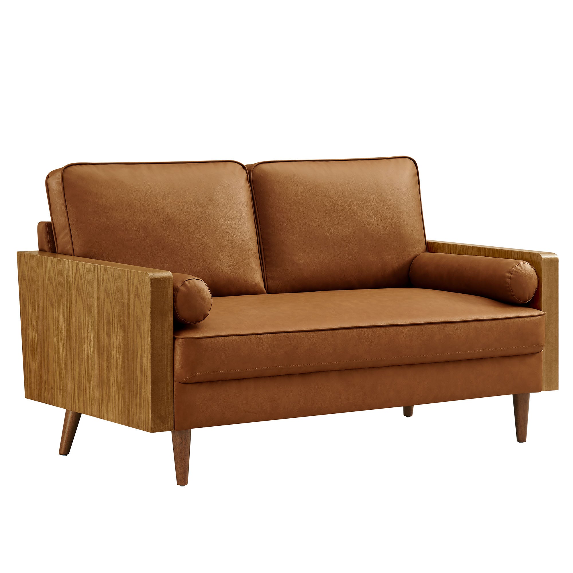 Kellan Vegan Leather Loveseat - Walnut Tan