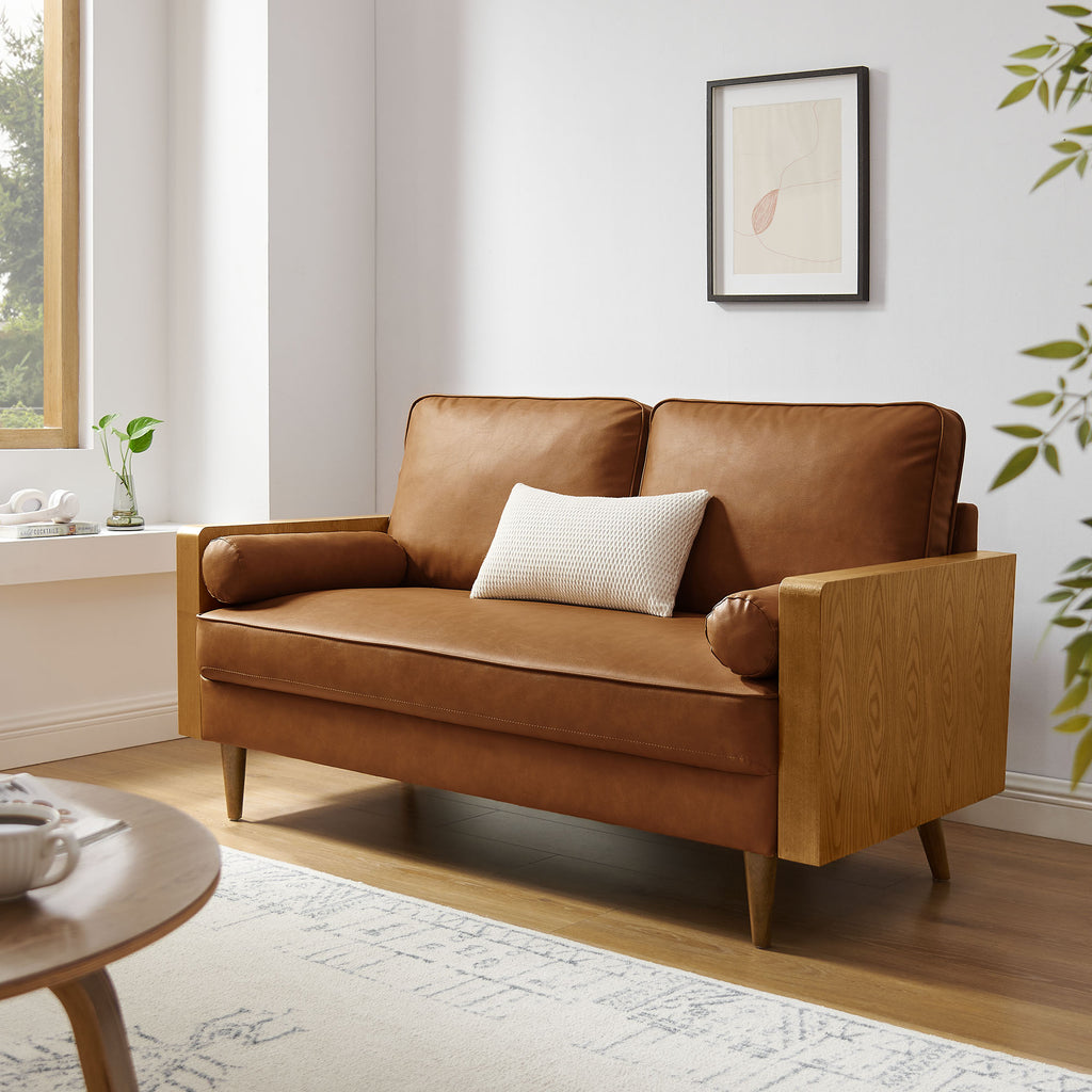 Kellan Vegan Leather Loveseat - Walnut Tan
