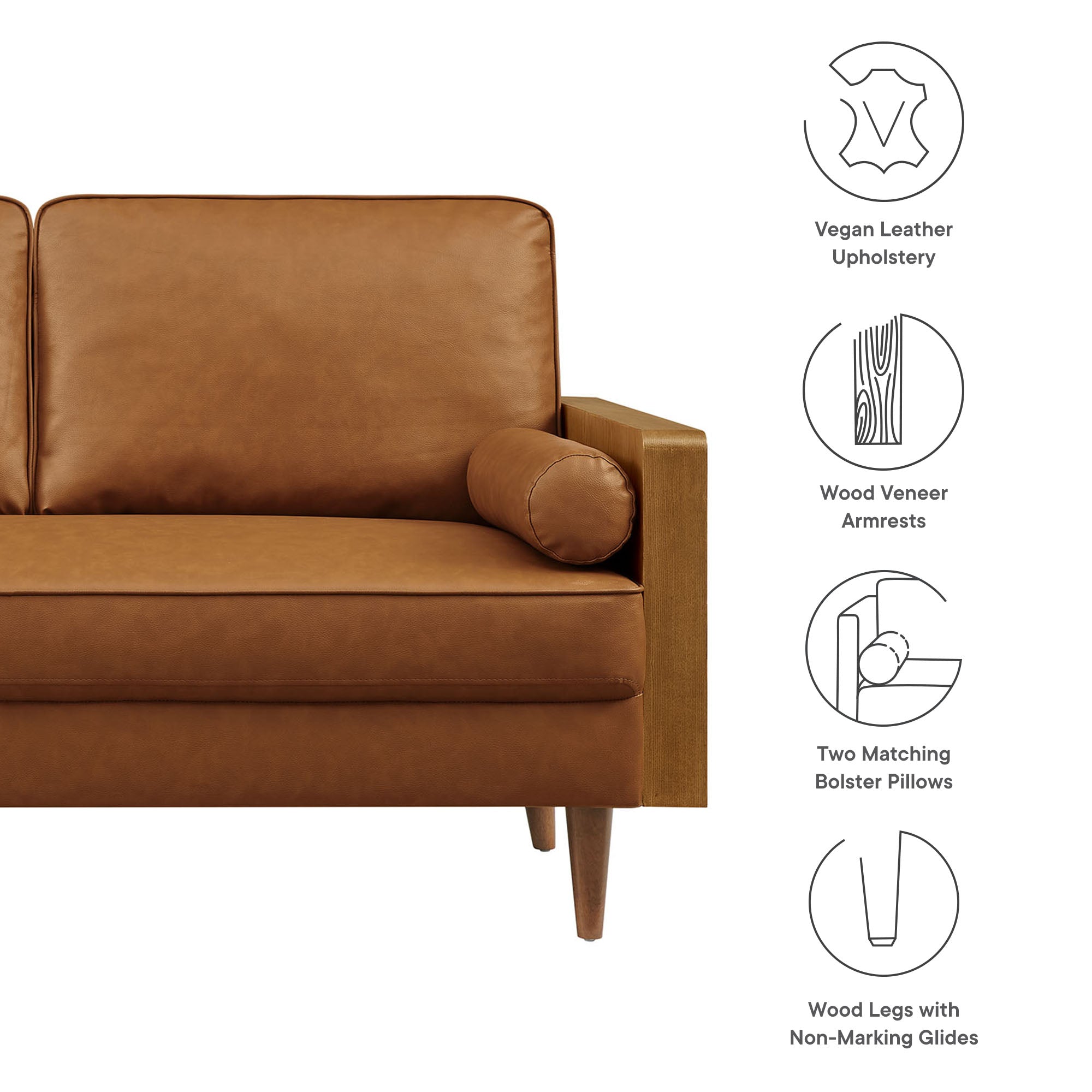 Kellan Vegan Leather Loveseat - Walnut Tan