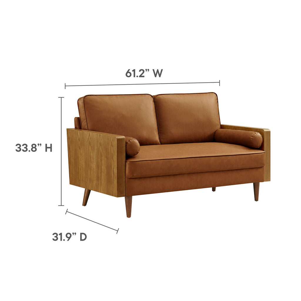 Kellan Vegan Leather Loveseat - Walnut Tan