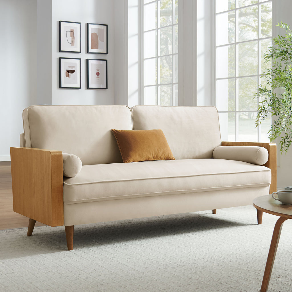 Kellan Performance Velvet Sofa - Walnut Alabaster