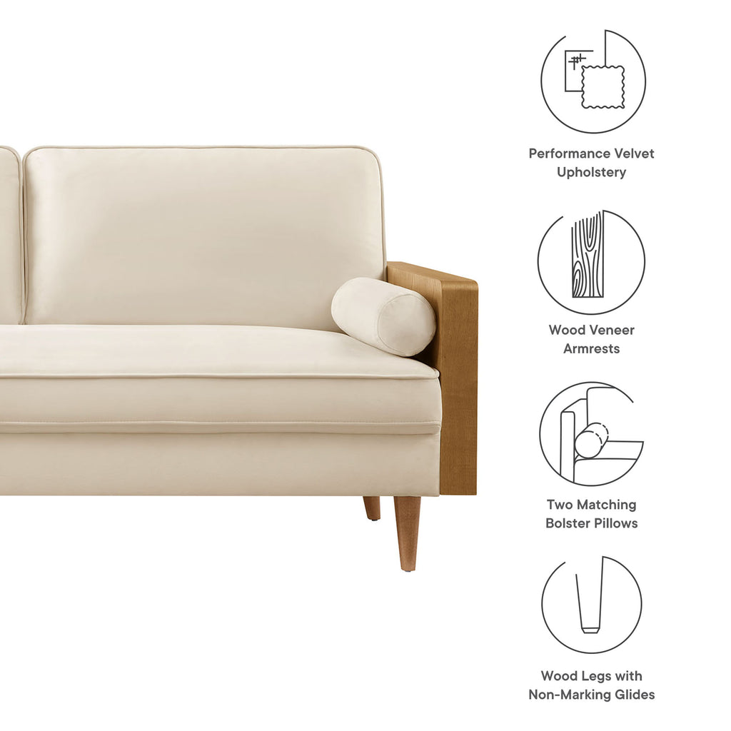 Kellan Performance Velvet Sofa - Walnut Alabaster