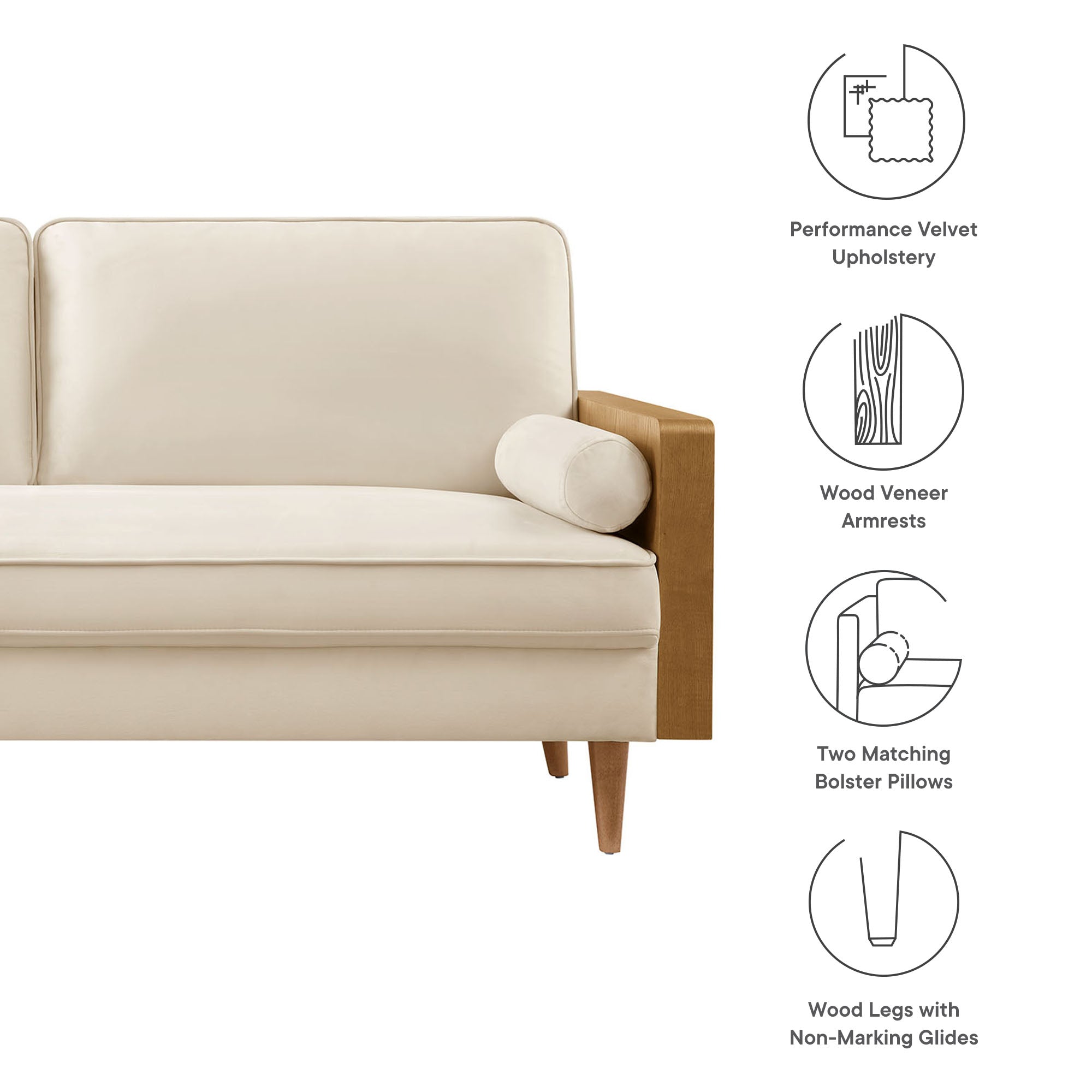 Kellan Performance Velvet Sofa - Walnut Alabaster